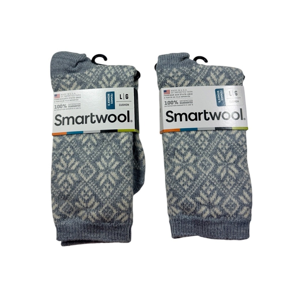 Smartwool Merino Wool Blend Fair Isle Crew Socks Gray Blue Large NWT LOT OF 2 - Picture 2 of 9
